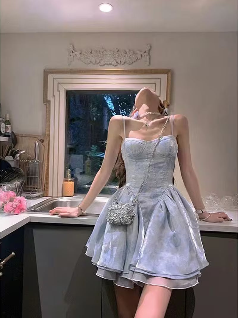 Women' Fairy-Themed Suspender Dress with Puff Skirt & Tube Top - Sleeveless Mini Dress Suitable for Birthdays, Weddings, Parties - Lightweight Breathable Polyester Dress