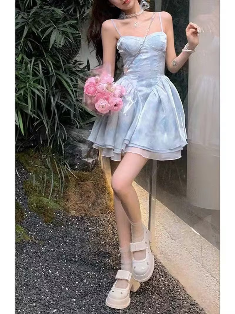 Women' Fairy-Themed Suspender Dress with Puff Skirt & Tube Top - Sleeveless Mini Dress Suitable for Birthdays, Weddings, Parties - Lightweight Breathable Polyester Dress