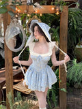Adorable And Sweet Short Dress with Flutter Sleeves for Women, Featuring Lace Panels, a Square Neckline, And a Fitted Waist That Accentuates Curves