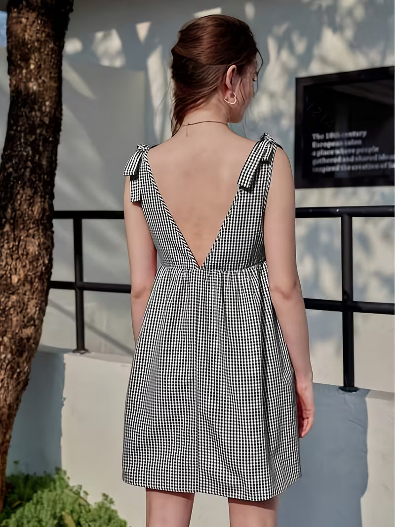 Women'S Mini Fashion Dress for Summer, Strappy Tie-Up Style, Short, Lightweight, Leg-Lengthening