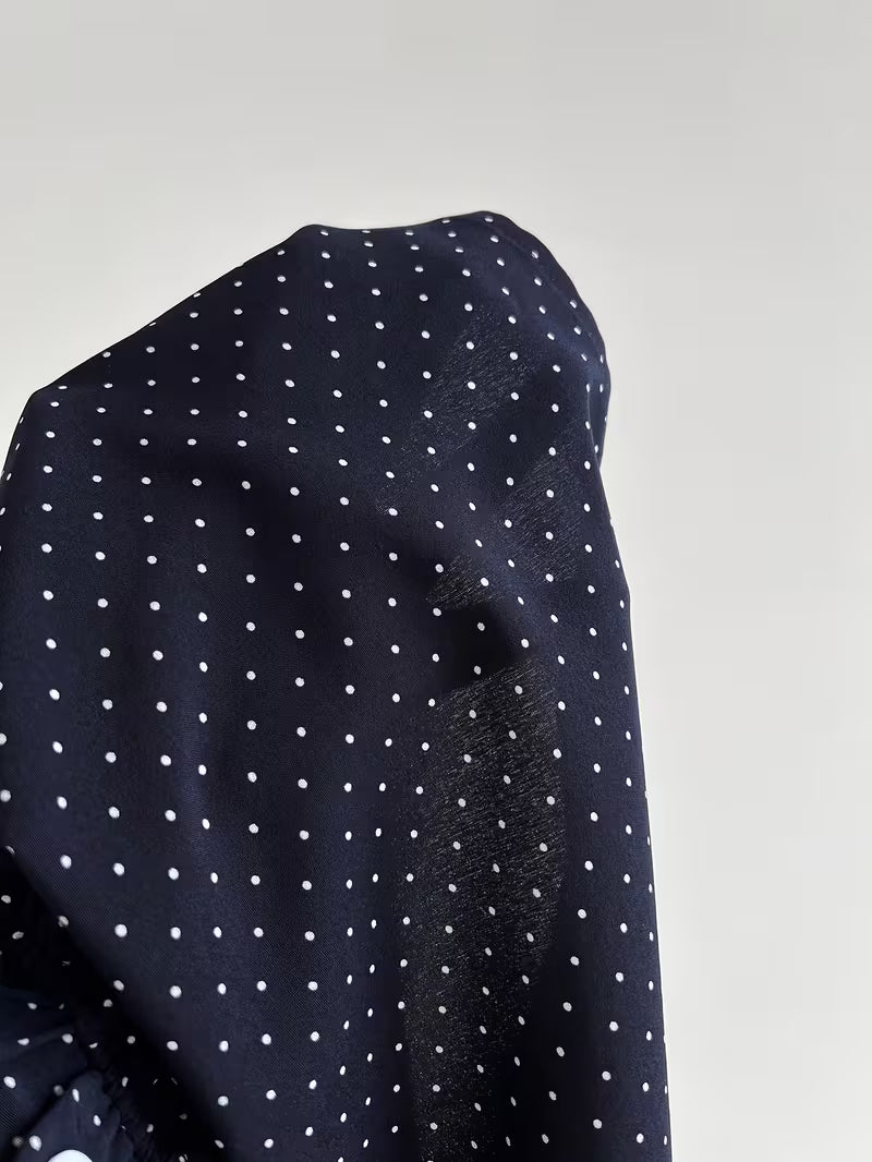 Elegant Comfortable Women's Square Neck Shirt | Polka Dot Print, Short Sleeve, Lace Trimmed Collar, Casual Commute Wear