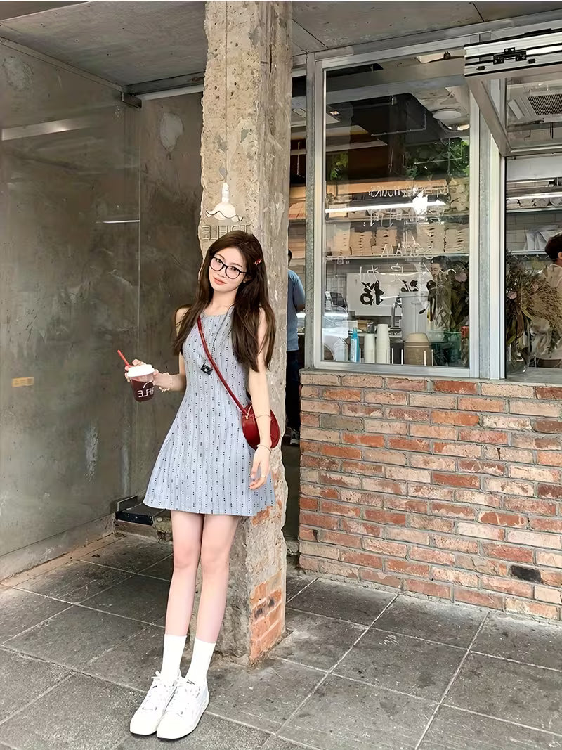 French Gray Suspender Vest Waist- Dress 2025 Summer New High-End Petite Dress