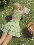 European And American Style Sweet And Spicy Pleated Waist- Dress Women'S Summer Sleeveless Vest Skirt Multi-Layer Lotus Leaf Short Slim A-Line Skirt Fresh Avocado Green Cake Skirt