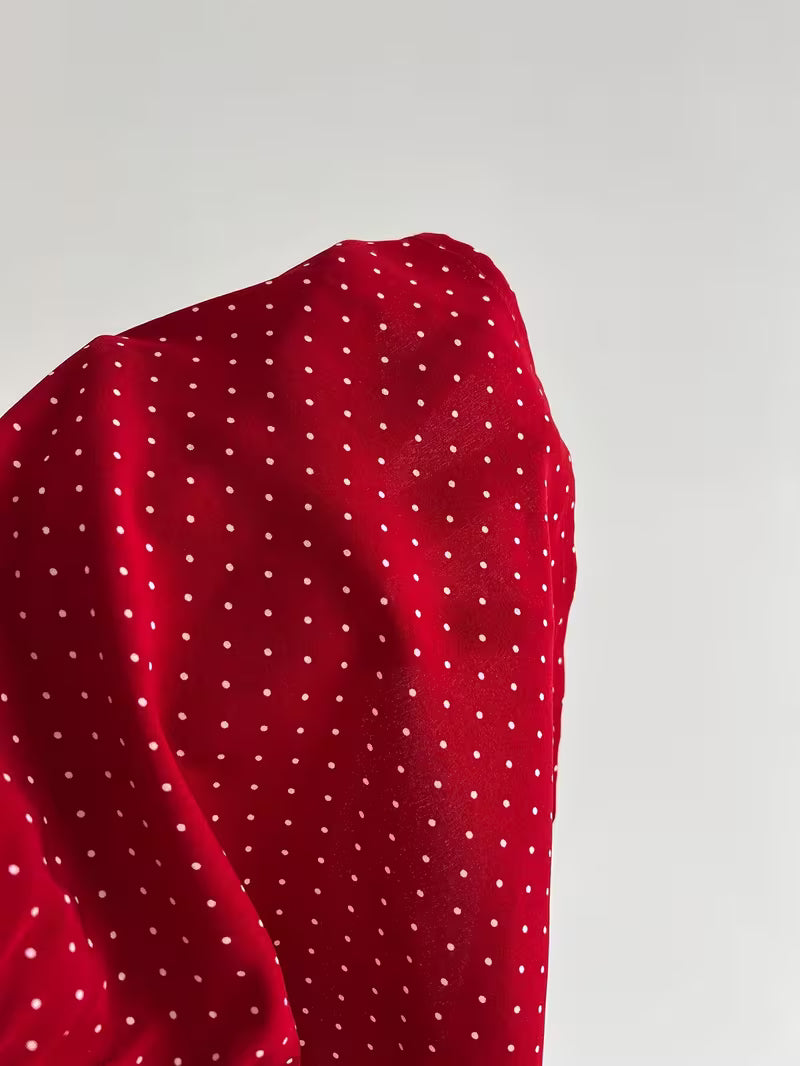 Elegant Comfortable Women's Square Neck Shirt | Polka Dot Print, Short Sleeve, Lace Trimmed Collar, Casual Commute Wear