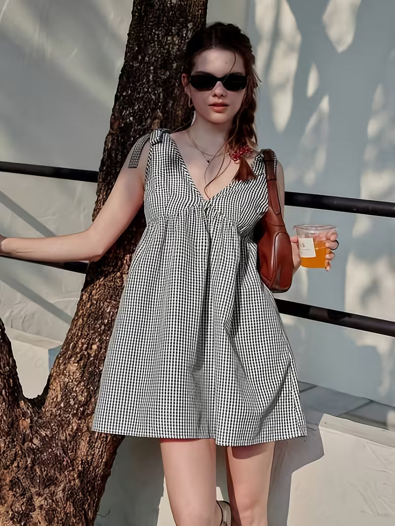 Women'S Mini Fashion Dress for Summer, Strappy Tie-Up Style, Short, Lightweight, Leg-Lengthening
