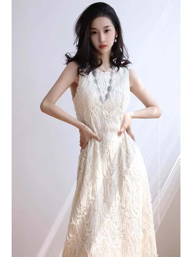 Women'S Elegant Lace Maxi Dress, Sleeveless Tea Dress with Qipao-Inspired Details for Formal Events And Evening Wear