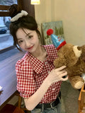 Retro Short-Sleeve Shirt Stylish Blouse Top