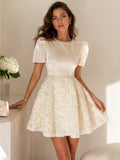 Women'S Puff Short Sleeve Lace Mini Dress High Waisted Comfort Fit for Daily Wear Date Night Look