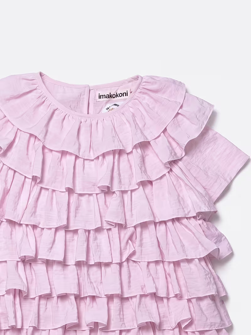 Women'S Round Neck Multi-Layer Ruffled Short Sleeve Blouse, Loose Fit Tiered Frill Casual Pullover Top for Spring Summer Daily Party Street Wear