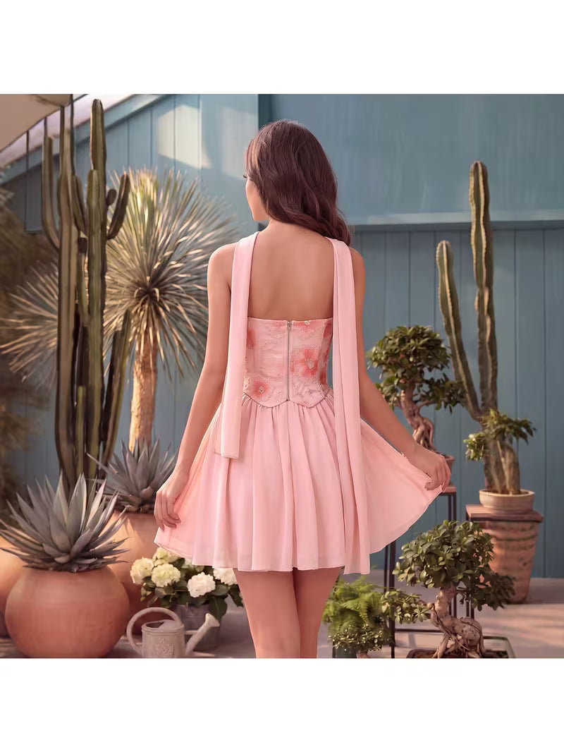 Pink Tulle Short Bridesmaid Dress 2026 Coquette Aesthetic Homecoming Prom Mini Dress Elegant Strapless Mesh Party Gown Princess Birthday Night Out Dress