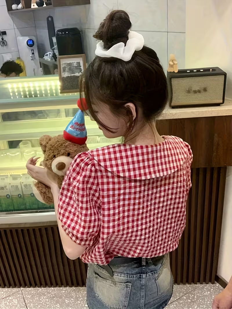 Retro Short-Sleeve Shirt Stylish Blouse Top
