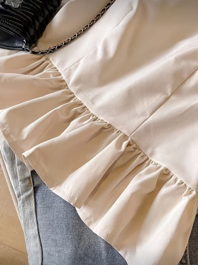 Elegant Old- Money Style Women's Backless Vest with Contrast-Color Bow and Ruffled Hem