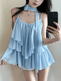 Summer 2026 New Gentle Style Irregular Design Camisole, Summer Niche 3D Floral Ribbon Sleeveless Lace Top