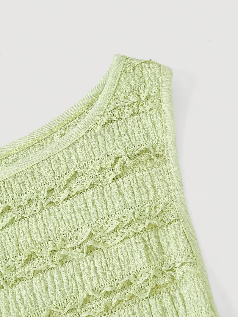 European And American Style Sweet And Spicy Pleated Waist- Dress Women'S Summer Sleeveless Vest Skirt Multi-Layer Lotus Leaf Short Slim A-Line Skirt Fresh Avocado Green Cake Skirt