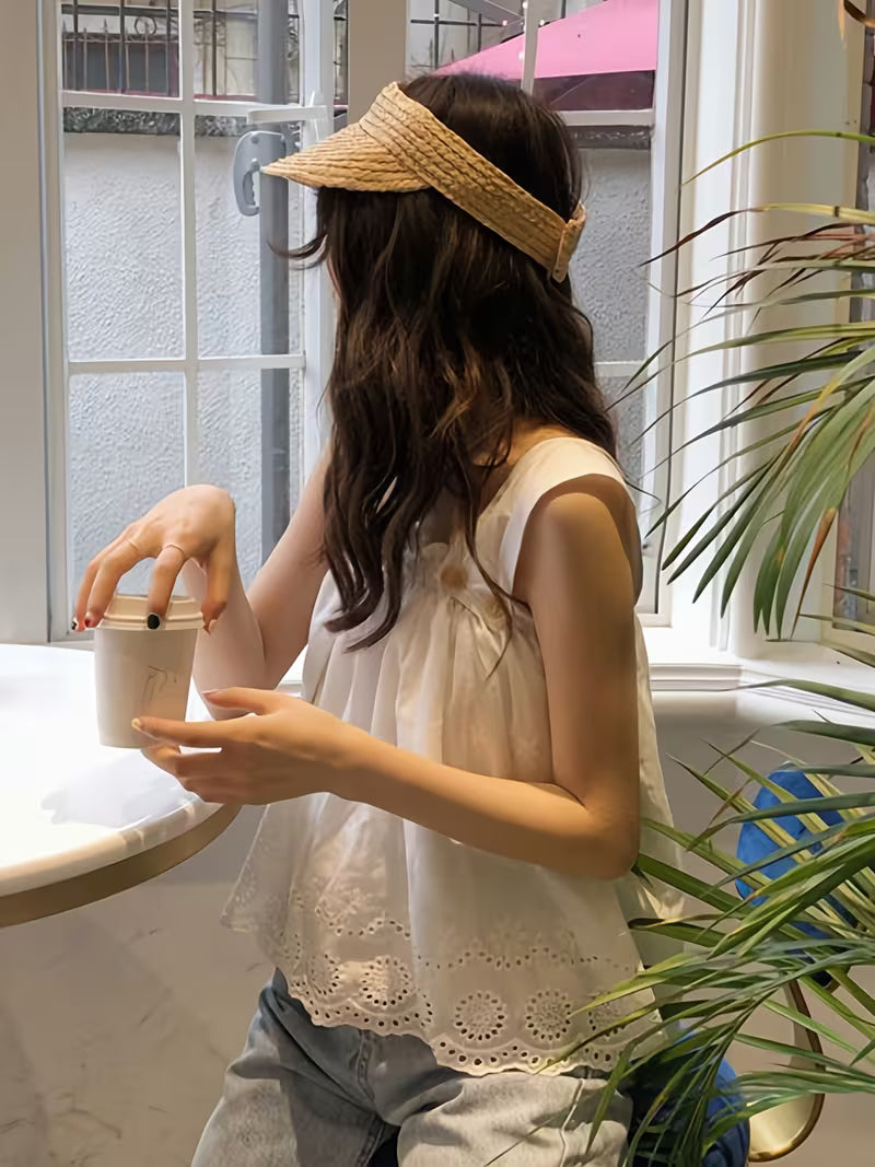 New Summer Square Neck Embroidered Thin Shirt | Women's Loose Small Fresh Outer Wear Camisole Japanese Style Fairy Top