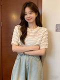 New Summer Style Elegant Lace Trim Short Sleeve Chiffon Blouse for Women, Chic and Pretty Top, Fresh and Popular Item