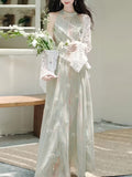 New Fashion Elegant Temperament Vacation Style Lace Striped Decorative Off-The-Shoulder Waist-Cinching Dress, Women'S Long Dress