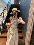 Design Dress Summer New French Temperament Flutter Sleeves Waist-Cinching Mid-Length Floral Dress