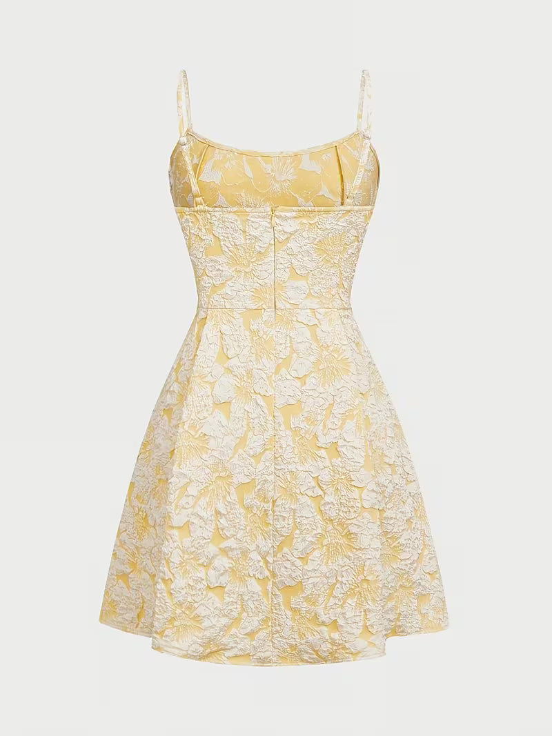 Women's New Elegant Sleeveless Spaghetti Strap Mini Jacquard A-Line Dress