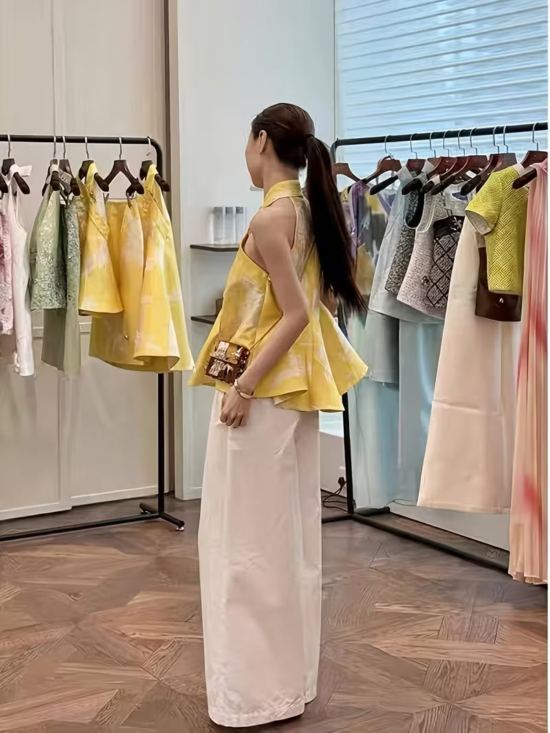 Spring New Arrival Fashionable and Versatile New Chinese Style Jacquard Yellow Vest Sleeveless Top