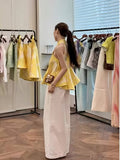 Spring New Arrival Fashionable and Versatile New Chinese Style Jacquard Yellow Vest Sleeveless Top