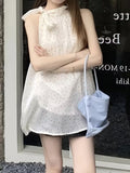 Women's Beige Polka Dot Halter Sleeveless Blouse, Tie-Neck Design & Loose Silhouette, Light Chiffon Fabric, Casual Fresh Outfit