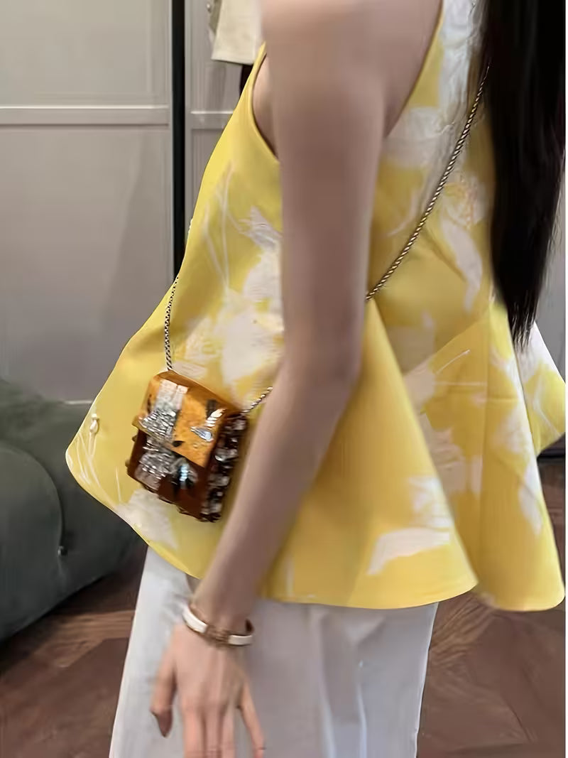 Spring New Arrival Fashionable and Versatile New Chinese Style Jacquard Yellow Vest Sleeveless Top