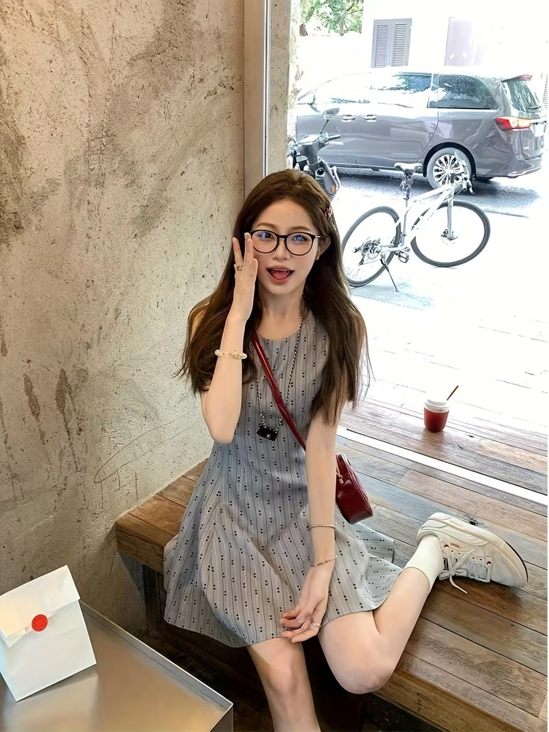 French Gray Suspender Vest Waist- Dress 2025 Summer New High-End Petite Dress