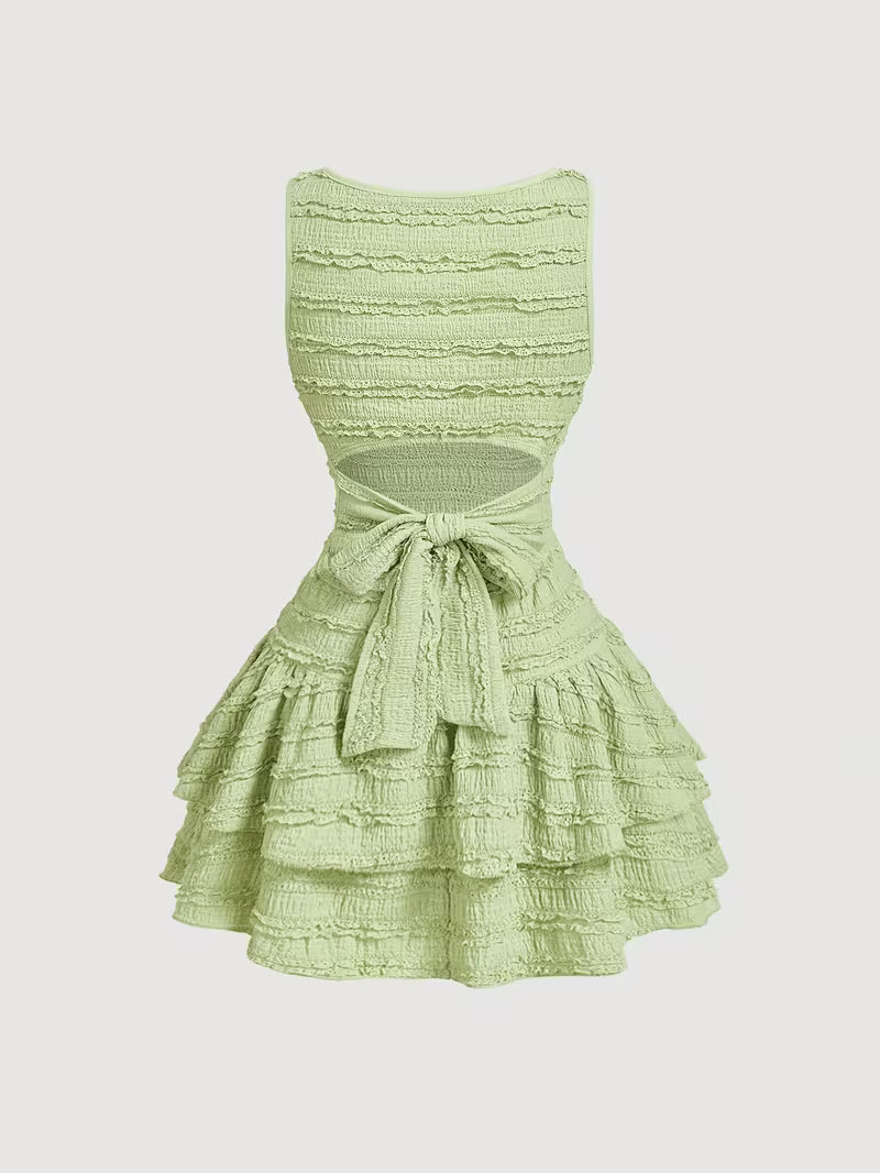 European And American Style Sweet And Spicy Pleated Waist- Dress Women'S Summer Sleeveless Vest Skirt Multi-Layer Lotus Leaf Short Slim A-Line Skirt Fresh Avocado Green Cake Skirt