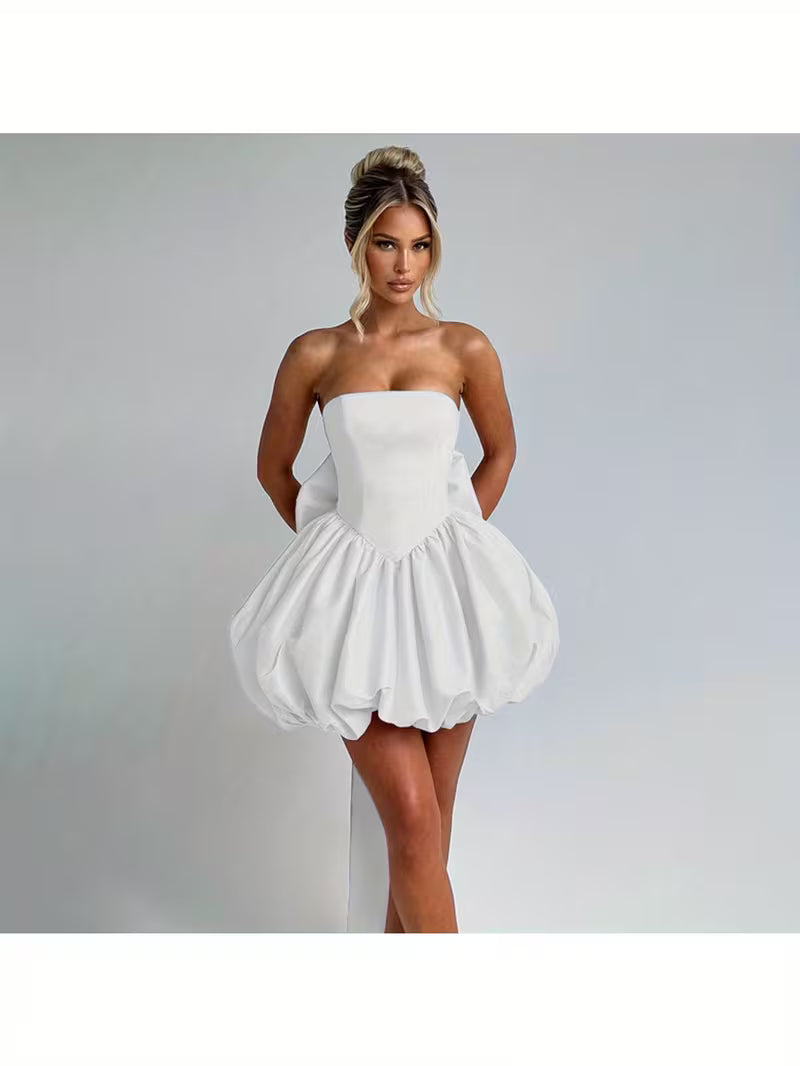 Sexy Backless Bow Tie Bustier Dress Elegant Sleeveless Cocktail Mini Dress Sexy backless dress bow tie bustier mini dress