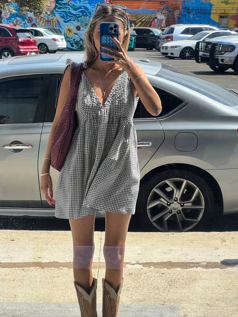 Women'S Mini Fashion Dress for Summer, Strappy Tie-Up Style, Short, Lightweight, Leg-Lengthening