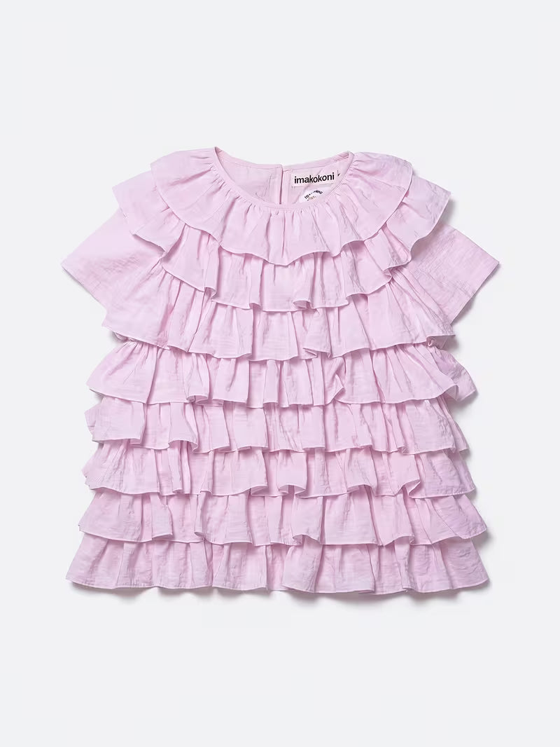 Women'S Round Neck Multi-Layer Ruffled Short Sleeve Blouse, Loose Fit Tiered Frill Casual Pullover Top for Spring Summer Daily Party Street Wear