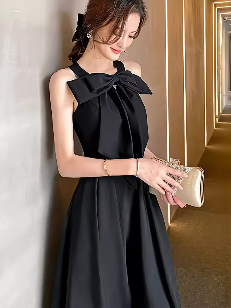 New Black Evening Gown 2025 Spring Collection, High-Quality Texture Women's Dress