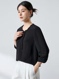 New Chinese-style Petal Collar, Three-quarter Sleeves, Loose Fit, Commuting, Genuine Ladies' Shirt