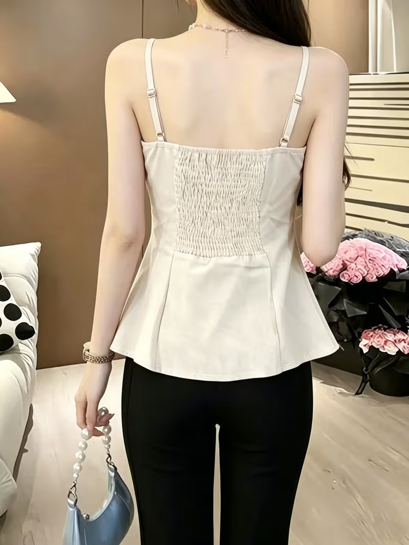 Summer French-Style Large Bow Strappy Camisole for Women, Relaxed Fit Figure-Flattering Niche Design Hot Top
