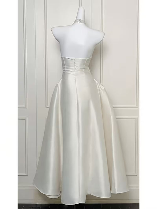 Elegant and Formal Engagement Dress, Women's Halter V-neck Sleeveless Cinched-waist Long Dress