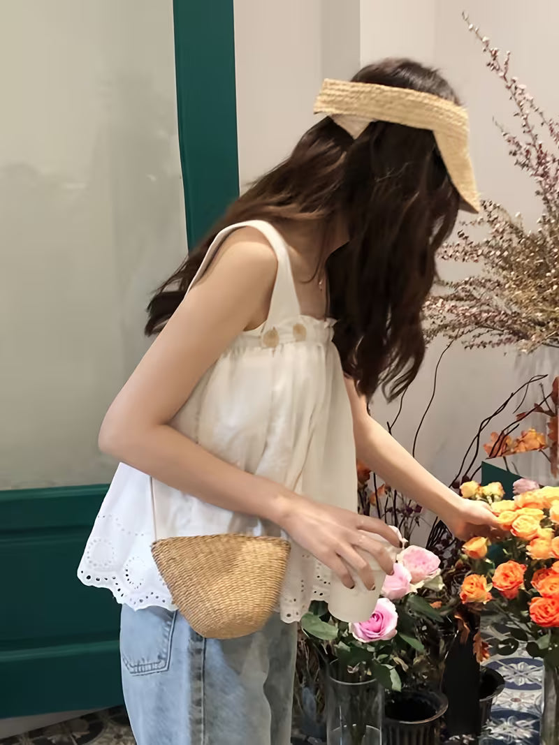 New Summer Square Neck Embroidered Thin Shirt | Women's Loose Small Fresh Outer Wear Camisole Japanese Style Fairy Top