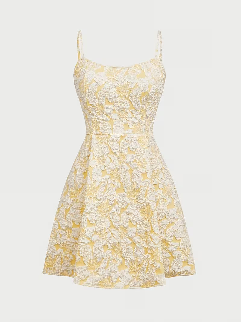 Women's New Elegant Sleeveless Spaghetti Strap Mini Jacquard A-Line Dress