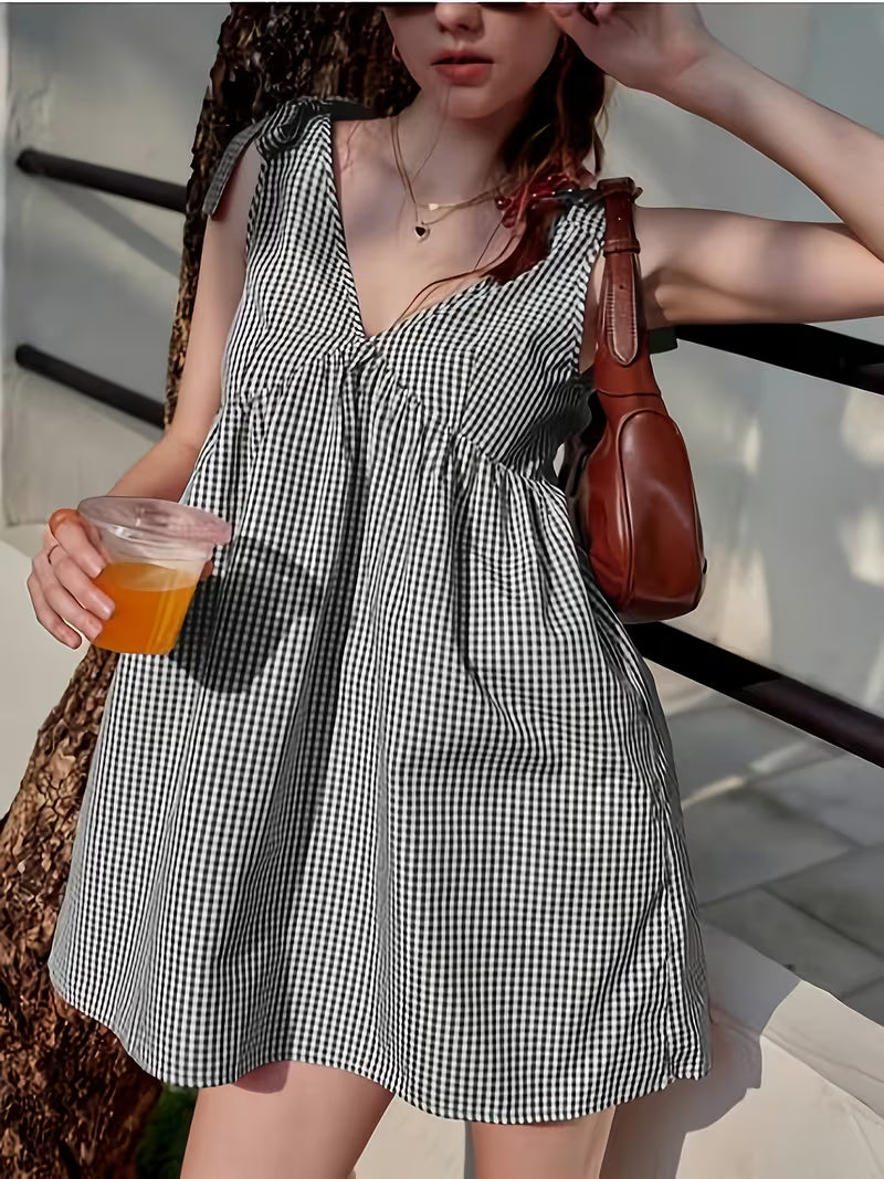 Women'S Mini Fashion Dress for Summer, Strappy Tie-Up Style, Short, Lightweight, Leg-Lengthening