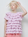 Women'S Round Neck Multi-Layer Ruffled Short Sleeve Blouse, Loose Fit Tiered Frill Casual Pullover Top for Spring Summer Daily Party Street Wear
