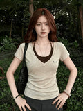 Fake Two-Piece T-Shirt Summer Fashion Outfit Design Pure Desire Style Top