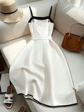 Women'S Spring Summer Black And White Contrast Midi Dress, Spaghetti Strap Dress, Women'S Contrast Dress