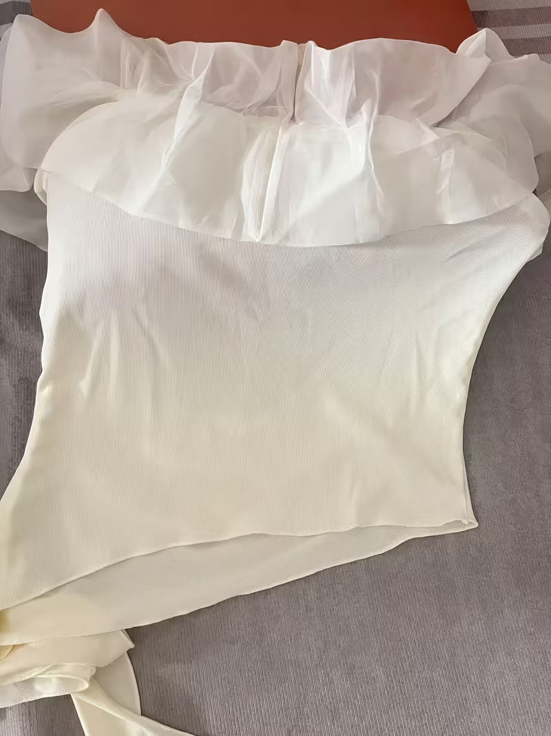 Pure Desire Style Floral Off-the-Shoulder Irregular T-Shirt, New Summer Top with Gathers