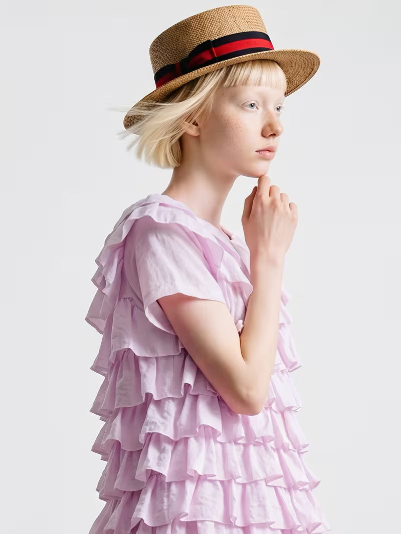 Women'S Round Neck Multi-Layer Ruffled Short Sleeve Blouse, Loose Fit Tiered Frill Casual Pullover Top for Spring Summer Daily Party Street Wear