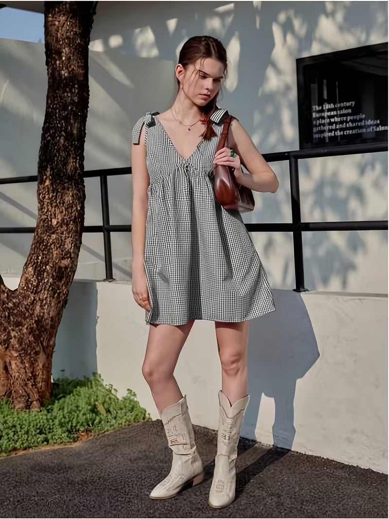 Women'S Mini Fashion Dress for Summer, Strappy Tie-Up Style, Short, Lightweight, Leg-Lengthening