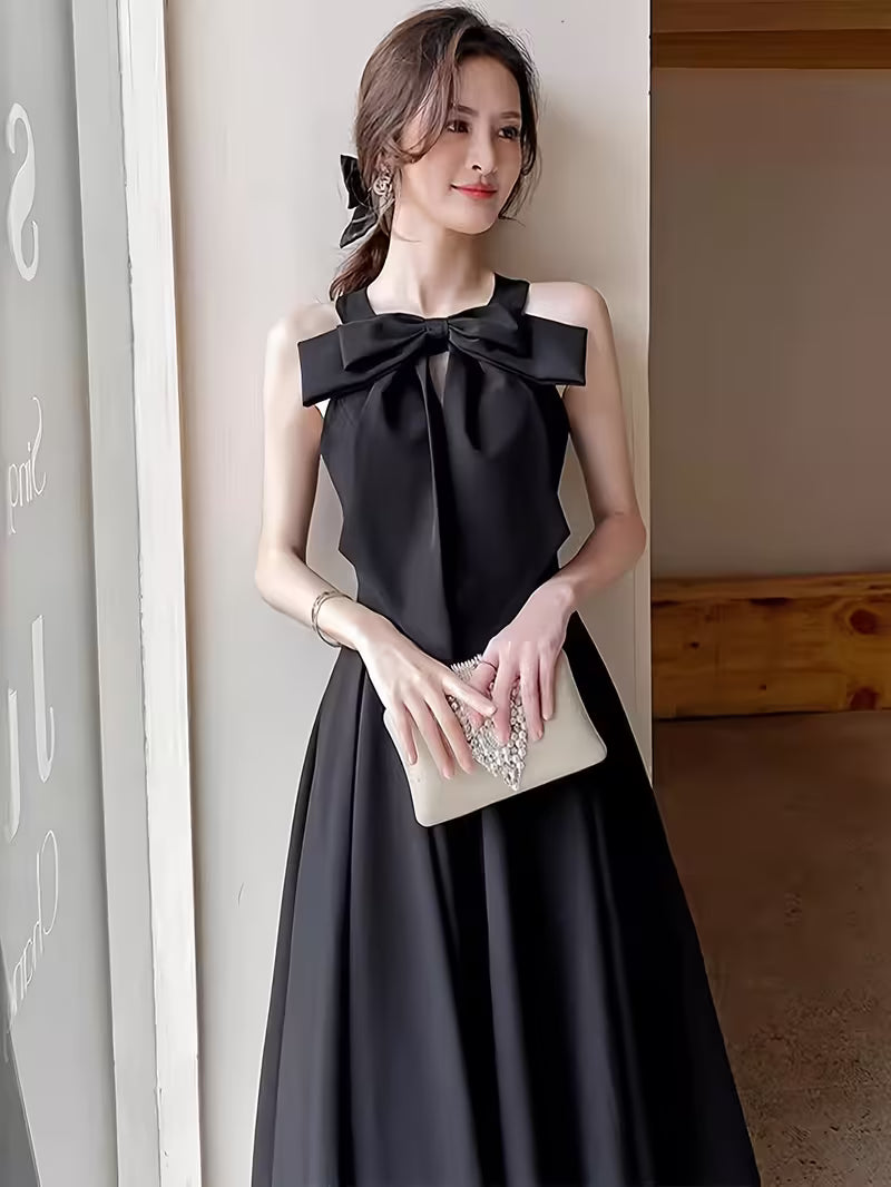 New Black Evening Gown 2025 Spring Collection, High-Quality Texture Women's Dress