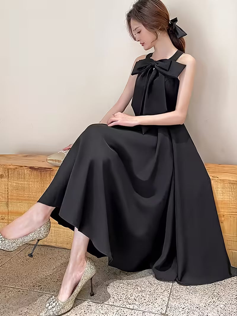 New Black Evening Gown 2025 Spring Collection, High-Quality Texture Women's Dress