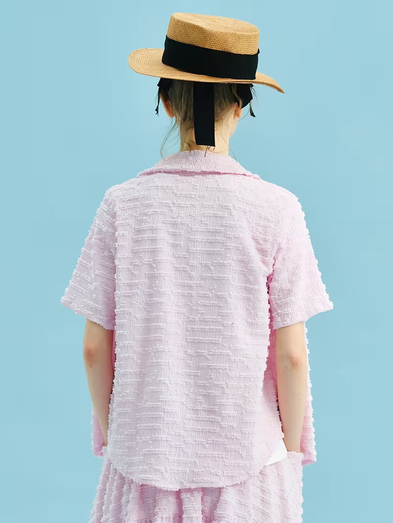 Summer New Niche Original Sweet Bow Cherry Blossom Pink Shirt Casual Literary Women'S Top