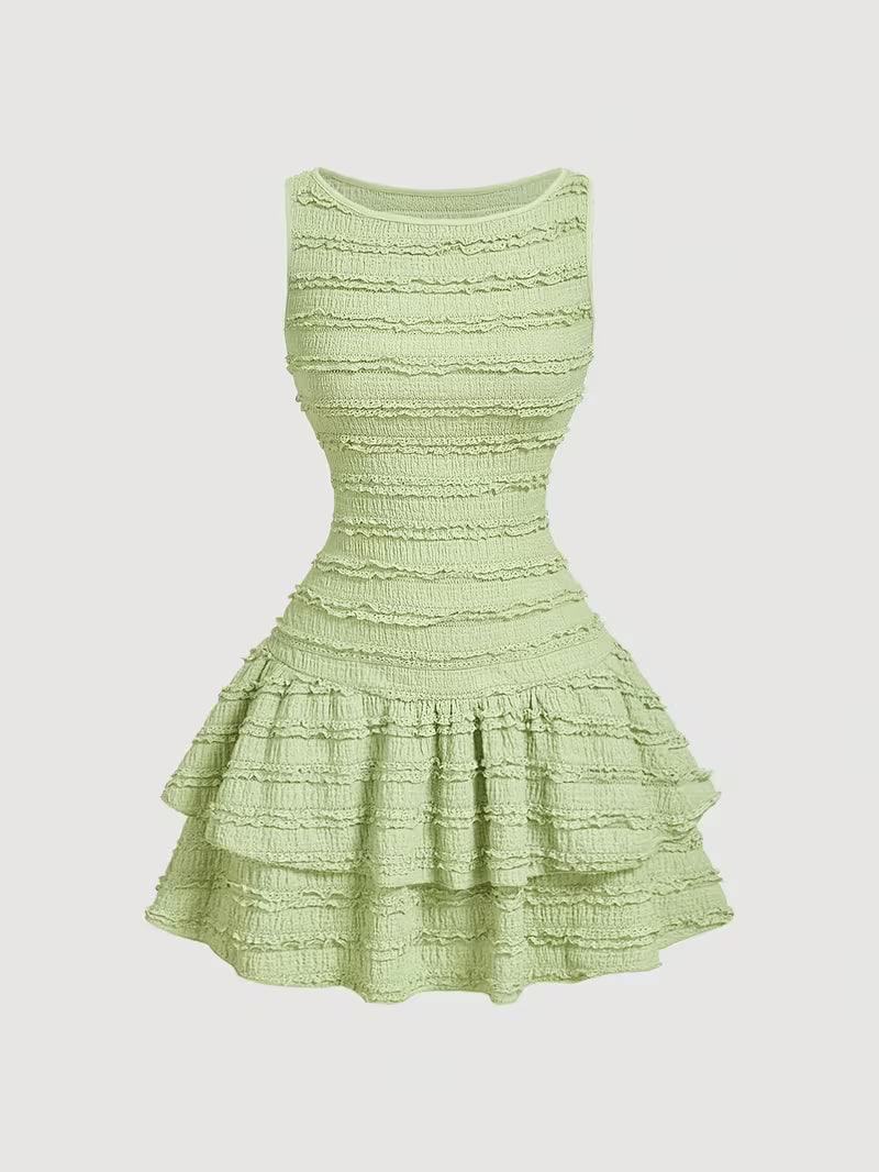European And American Style Sweet And Spicy Pleated Waist- Dress Women'S Summer Sleeveless Vest Skirt Multi-Layer Lotus Leaf Short Slim A-Line Skirt Fresh Avocado Green Cake Skirt